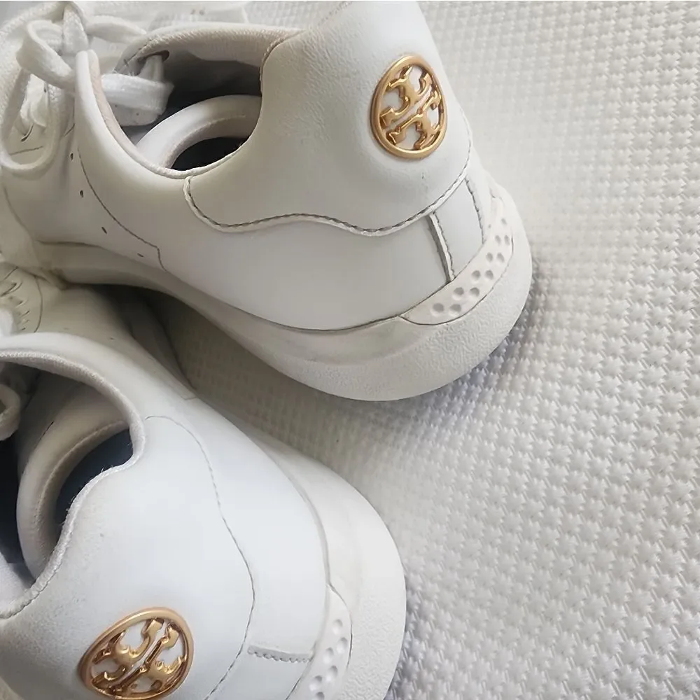 Tory Burch White Leather Sneakers with Low-Top Design some scratch